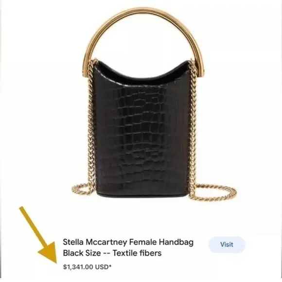 New Stella McCartney Black Croc Embossed Bucket Bag Gold Handle W/ Dust Bag - Picture 15 of 16